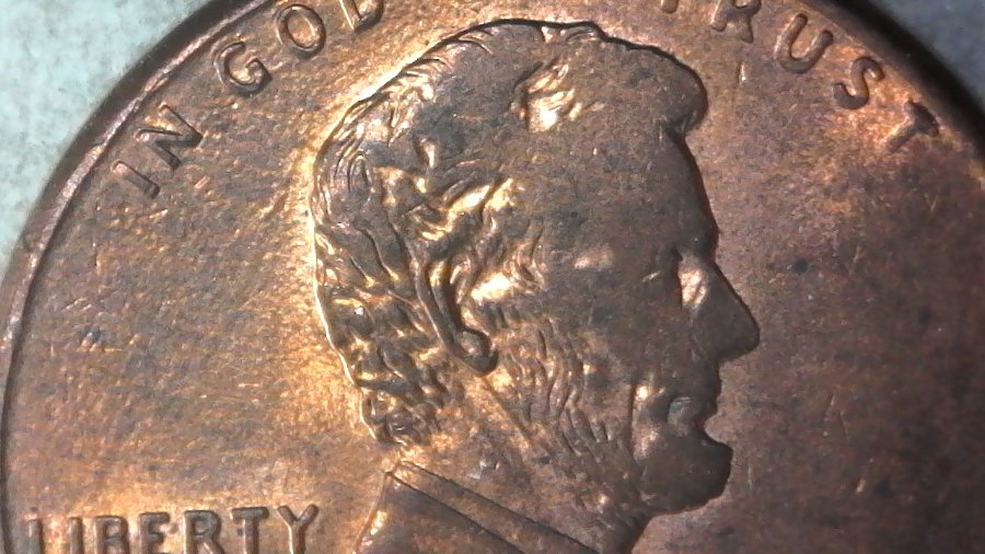 1995-P-Lincoln-Cent-Struck-Through-Grease-On-Face-Weighs-2.5-Grams.